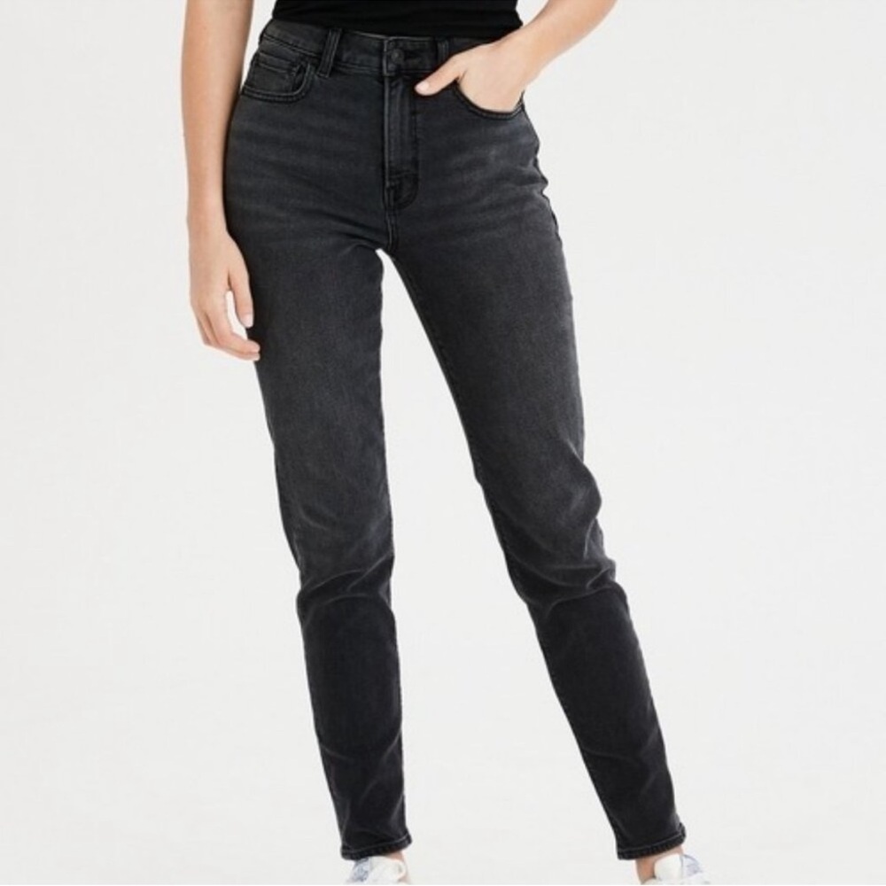 American Eagle Outfitters high rise faded black straight leg jeans